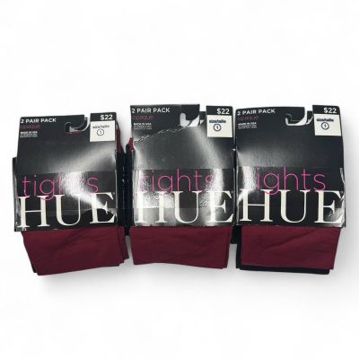 Hue Womens Opaque Tights Size 1 Sangria Red - Black 6 Pair Pack New